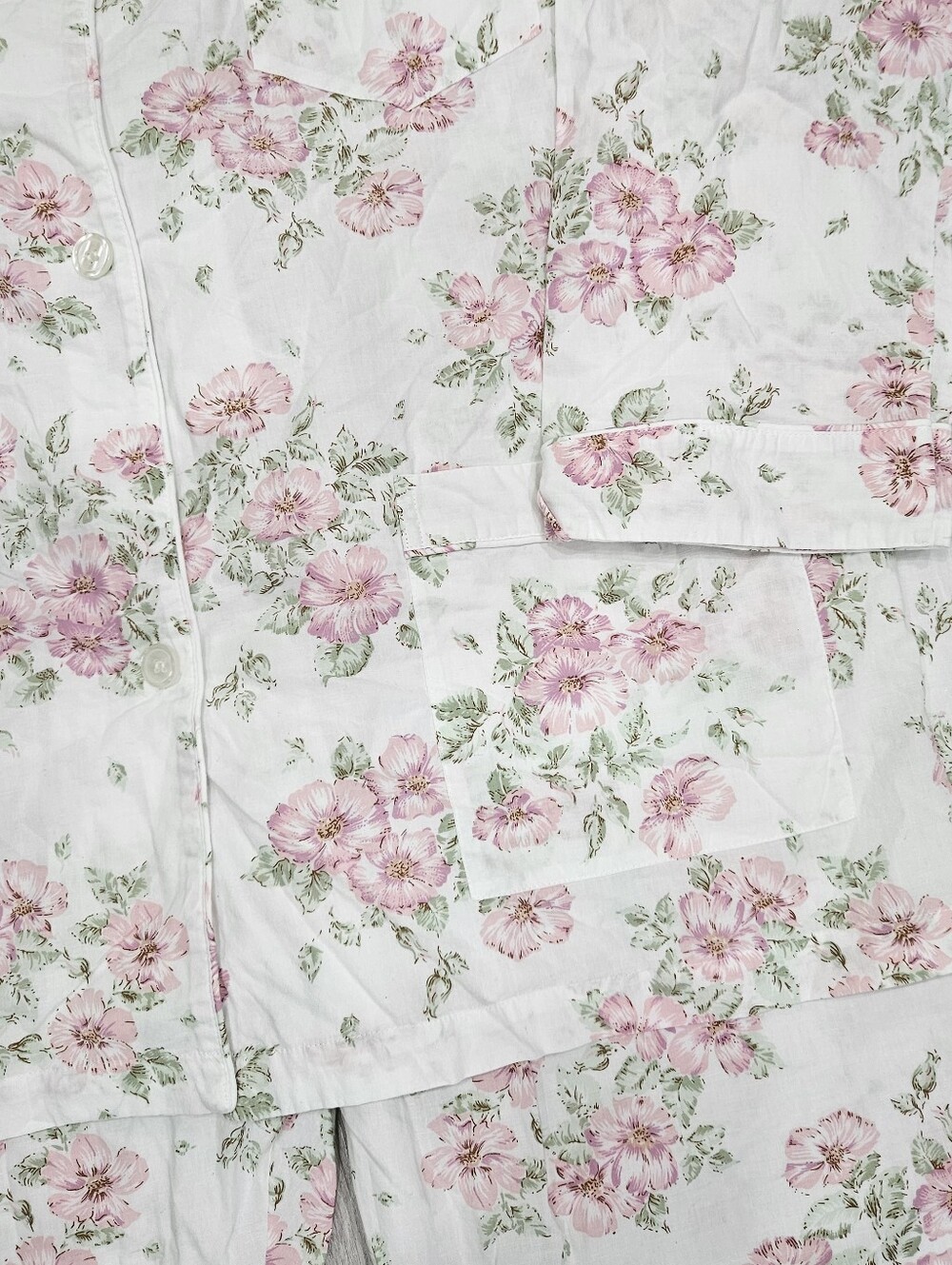 VTG Victoria's Secret Pink Floral Green Long Cotton Pajamas Set Sz L 80s NWOT - Picture 5 of 13